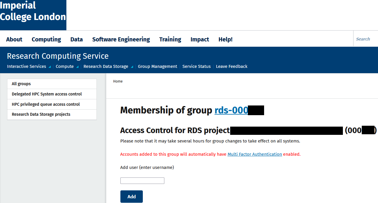 Setting up RDS project allocation